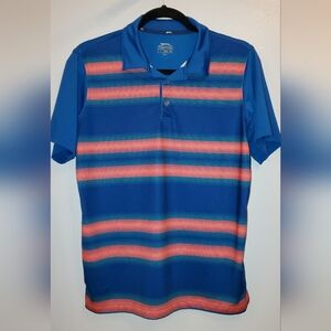 Slazenger Polo Golf Shirt Orange Teal Blue stripe Size Boys XL